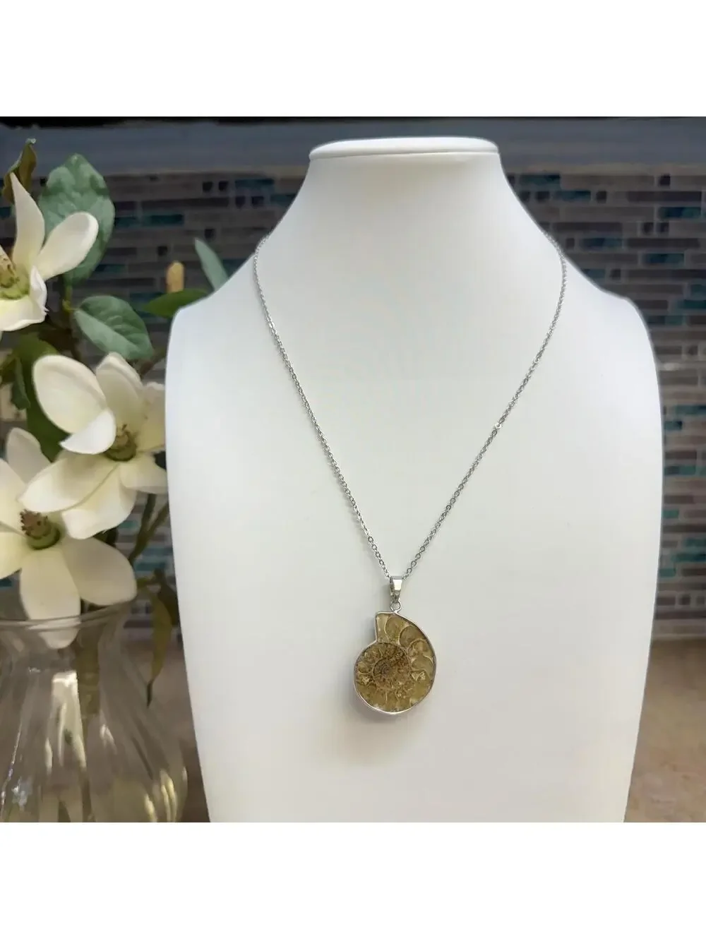 Ammonite Seashell Fossil Pendant Necklace - Picture 2 of 5